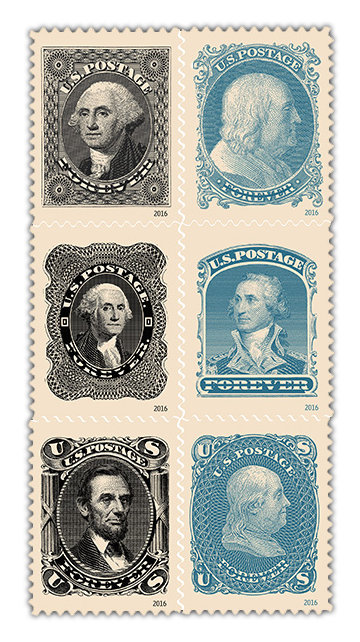 USPS The Classic Era - George Washington Benjamin Franklin Abraham Lincoln Souvenir Sheet of 6 Self-Adhesive Collectible Forever